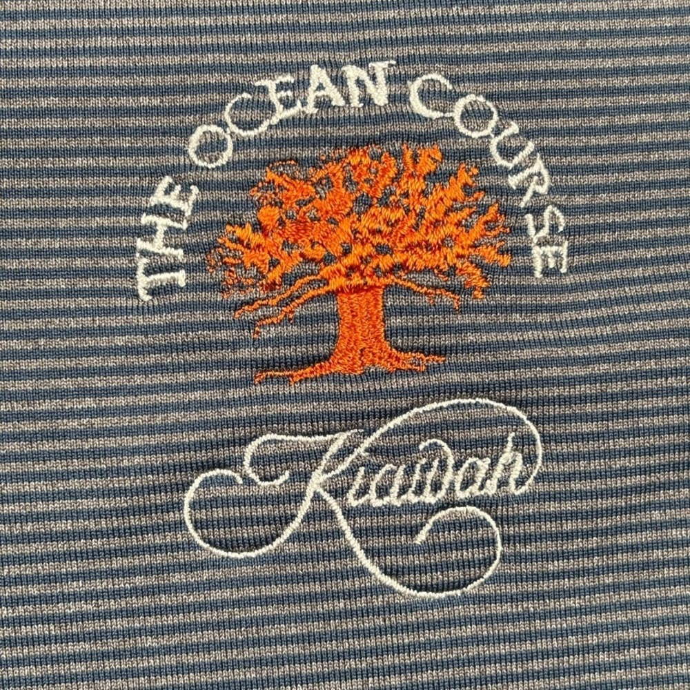 Peter Millar x Kiawah Pullover Mens Large Blue Striped The Ocean Course 1/4 Zip - Picture 3 of 14